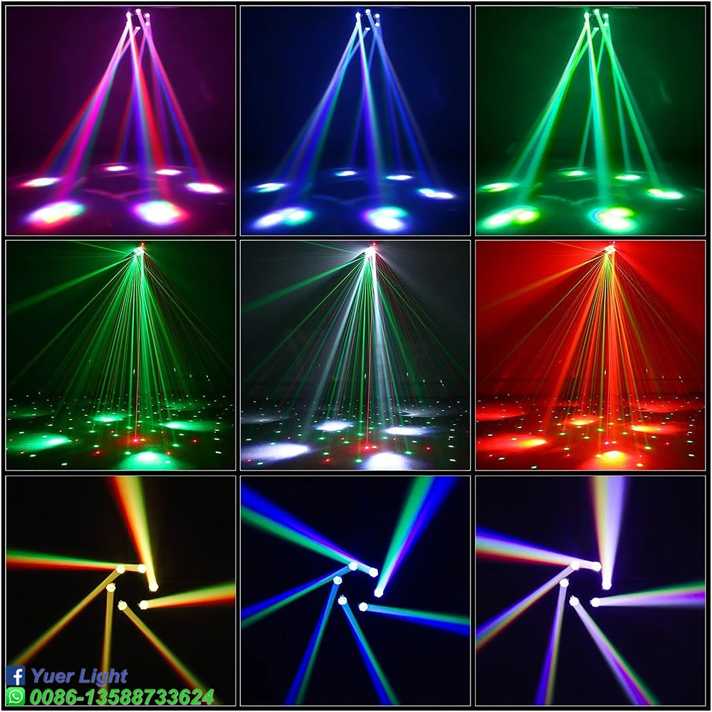 Imagem -06 - Luz Led Stage Rgb Party Disco Laser Seis Braço Cyclone Bee Eye Banda Controle de Voz Dmx Modo de Controle 150w Profissional