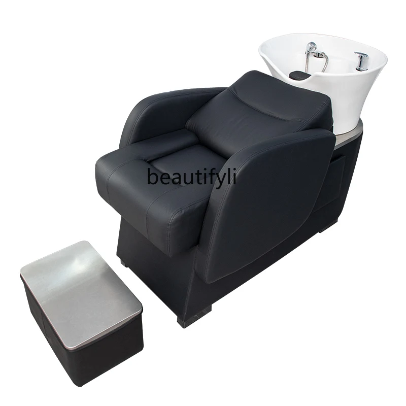 Barber Shop Shampoo Chair Massage Half Lying Flushing Bed Hair Salon Fiberglass Ceramic Basin