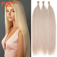 FASHION IDOL 28 ""3 uds Ariel mechones de pelo de poni liso trenzas de ganchillo pelo trenzado sintético extensiones de cabello Rubio degradado