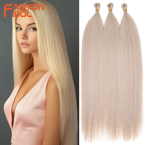 FASHION IDOL 28 ""3 uds Ariel mechones de pelo de poni liso trenzas de ganchillo pelo trenzado sintético extensiones de cabello Rubio degradado