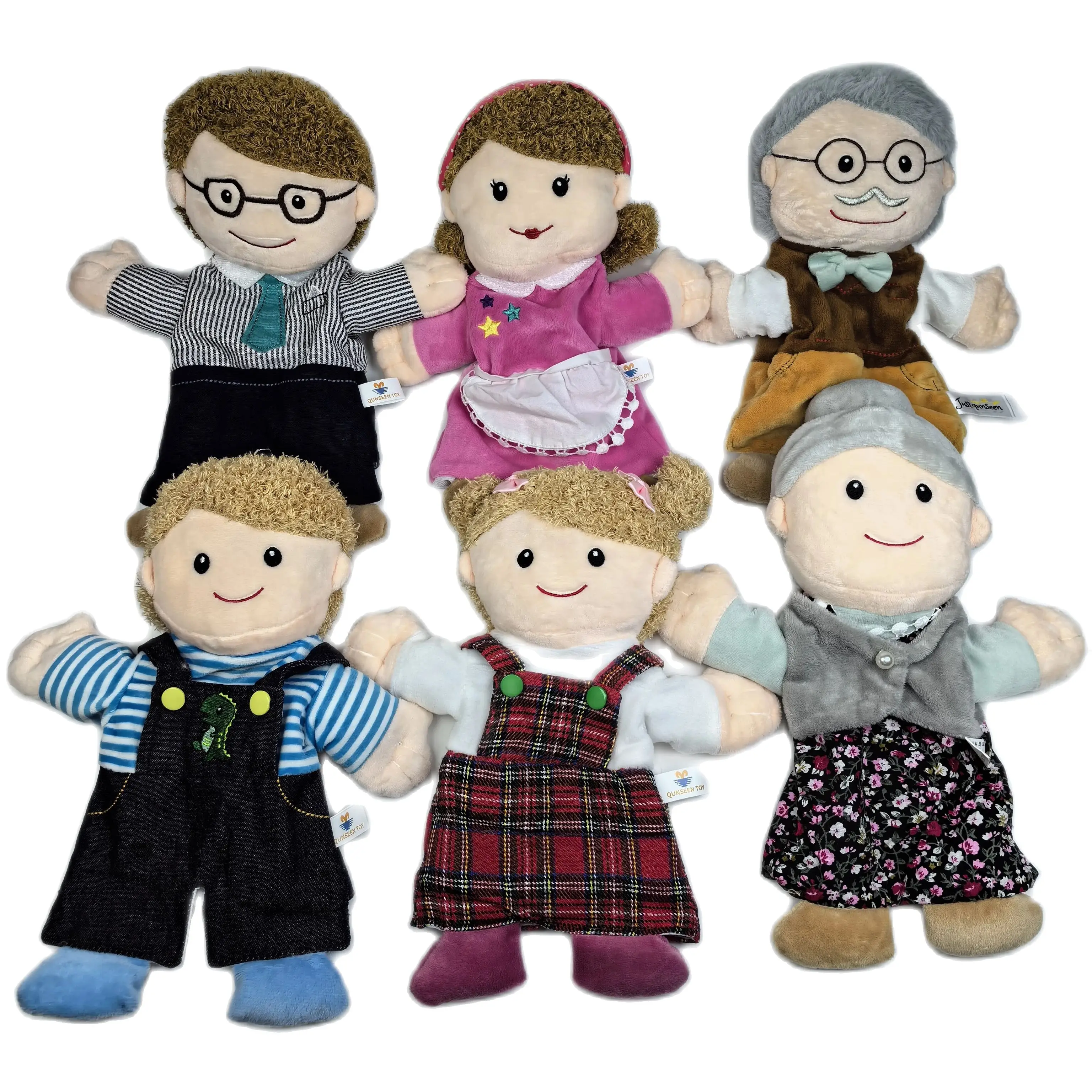 30cm Mom dad girl boy Grandpa grandma farmer cook student Plush Toys Baby Cloth Educational Cognition Hand Toy Finger