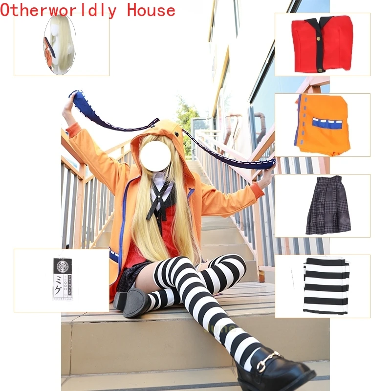 Anime KAKEGURUI Rune Yomozuki Runa Cosplay Costume Anime Kakegurui Compulsive Gambler Women Orange Hoodie Zip Jacket Coat