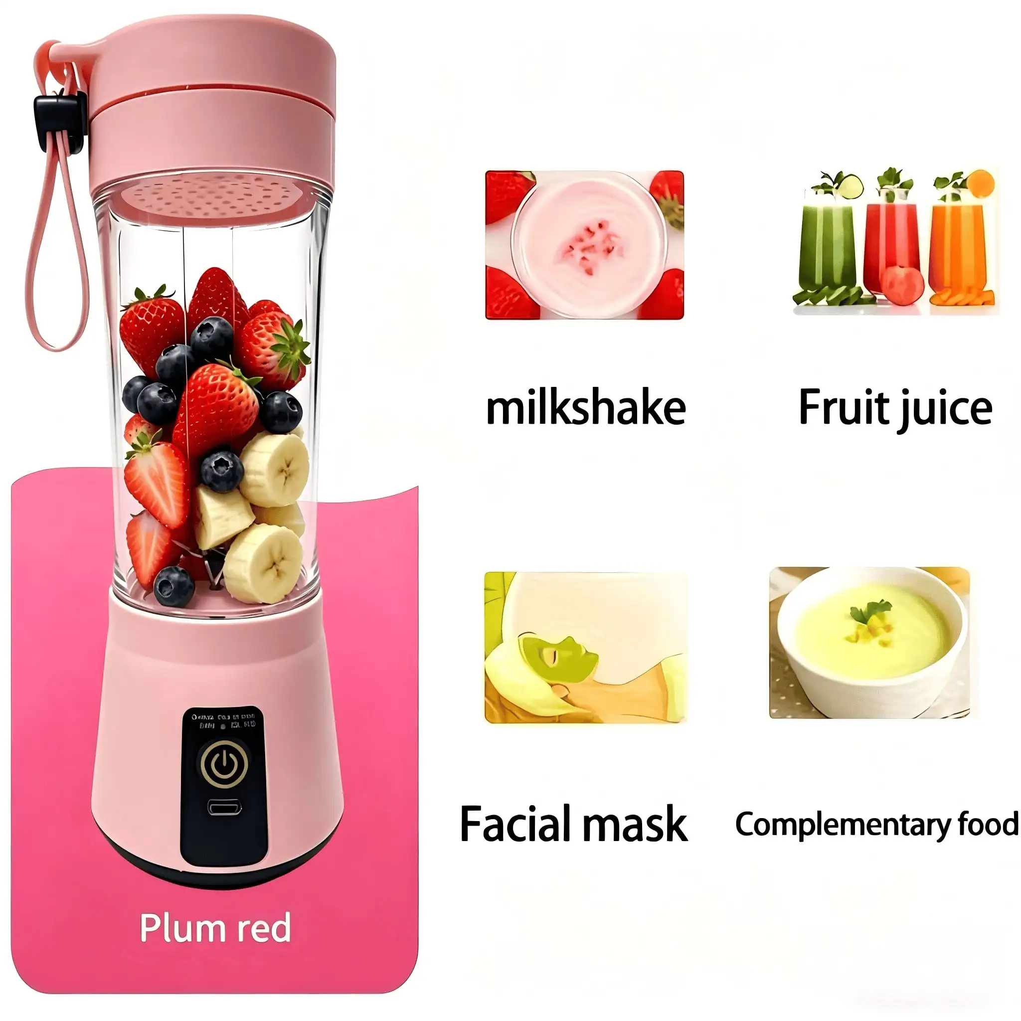 1 Mini Home Portable Blender, Stainless Steel Six Blade Powerful Blender, Rechargeable USB Juicer, Mini Milkshake Salad Juicer, Multi Functional Fruit And Vegetable Blender, Fast Juice, Available In Pink And Blue
