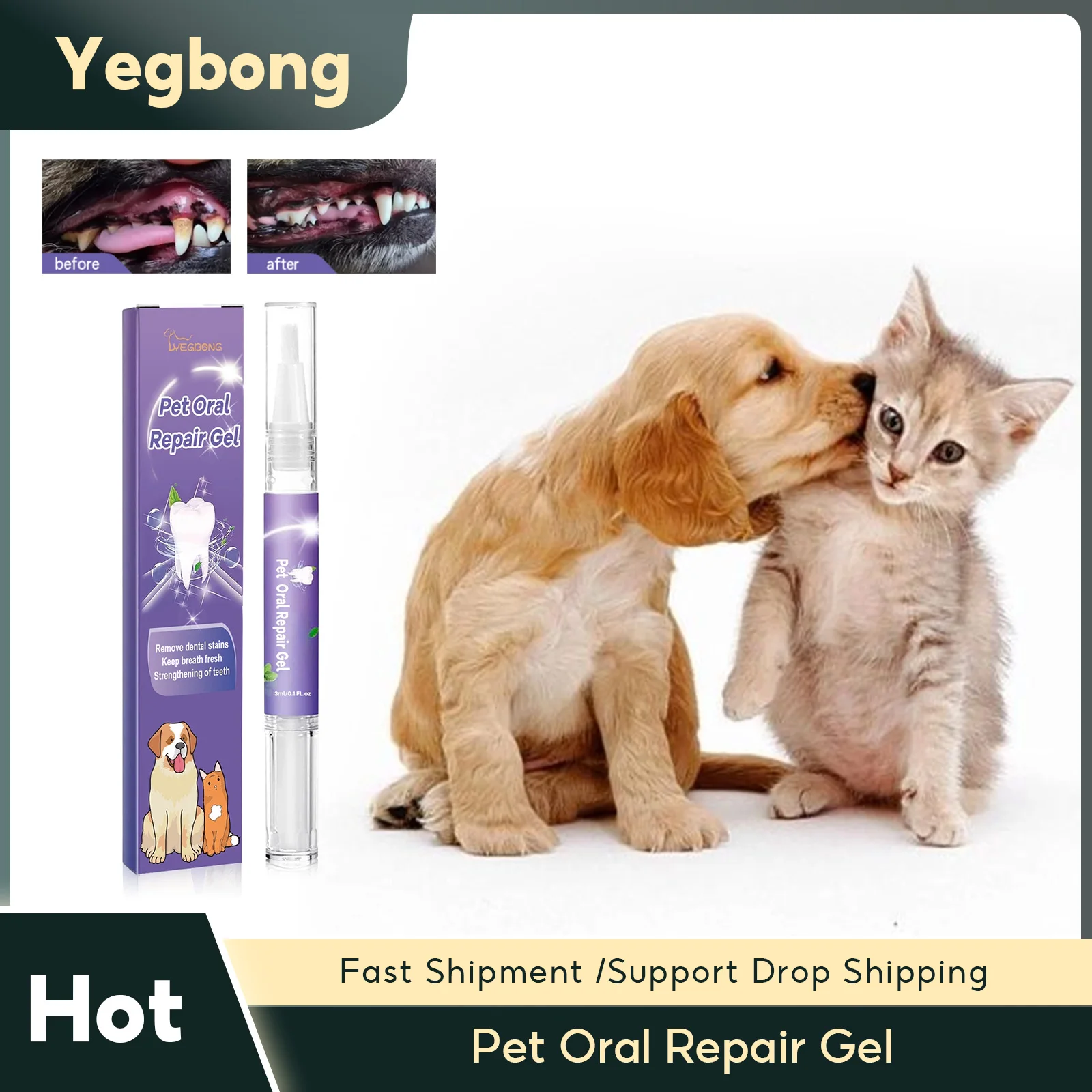 Pet Oral Repair Gel Teeth Stains Odor Calculus Removal Dog Eliminate Bad Breath Teeth Cleaning Whitening Cat Oral Tartar Remover