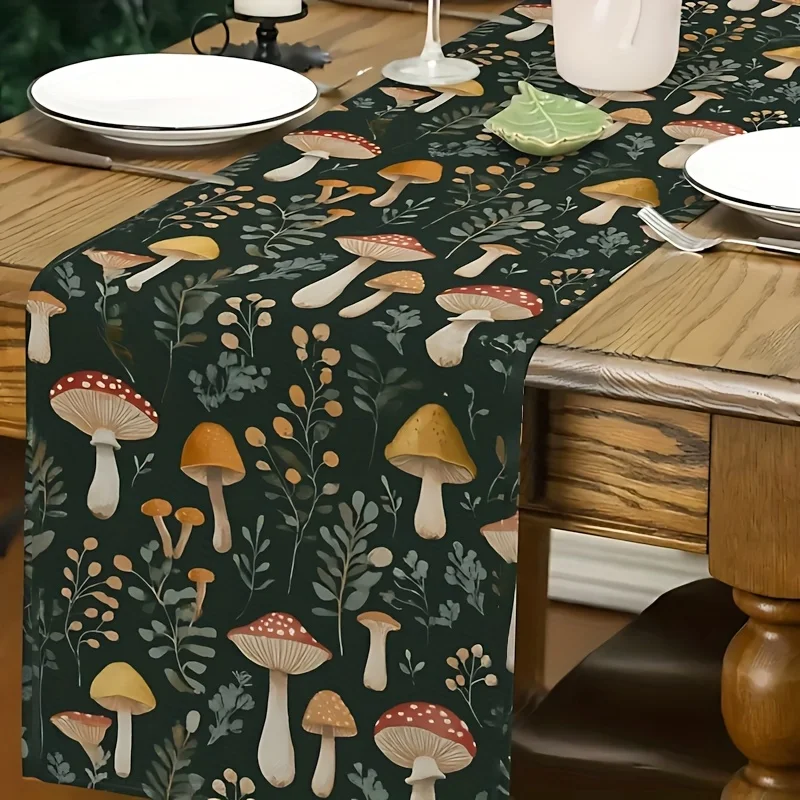 French Countryside Mushroom Leaf Table Runner - Home Kitchen Outdoor Party Coffee Table Decor