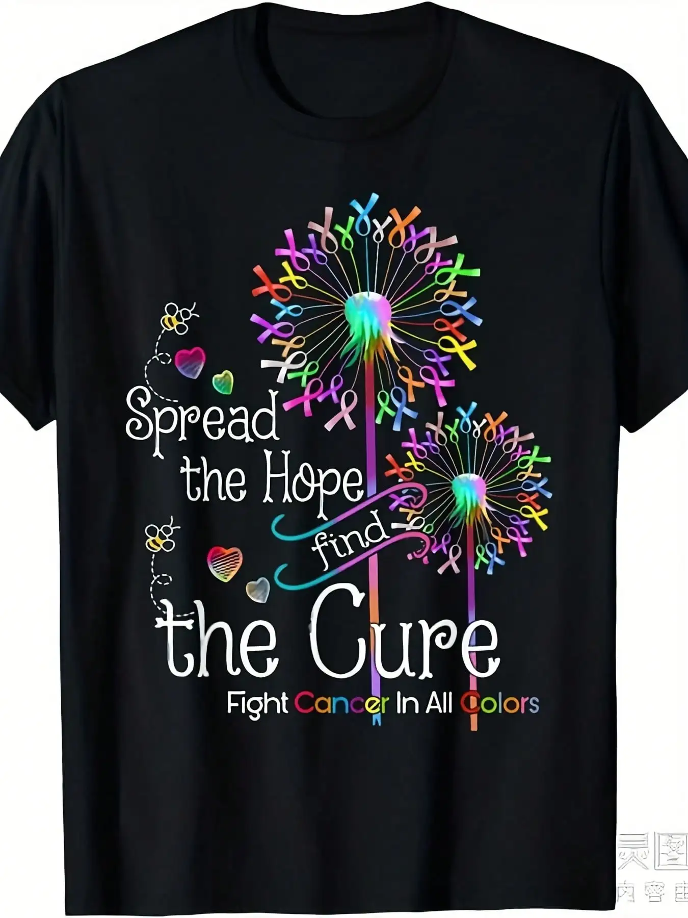 Unisex Cancer Prevention-Shirt - Features A Colorful Ribbon And Dandelion Design, With Slogan Spread Hope Fight Cancer,