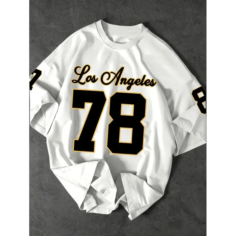New Men's 2025 Summer T-shirt, Men's no. 78 Los Angeles printed sweatshirt, retro and casual