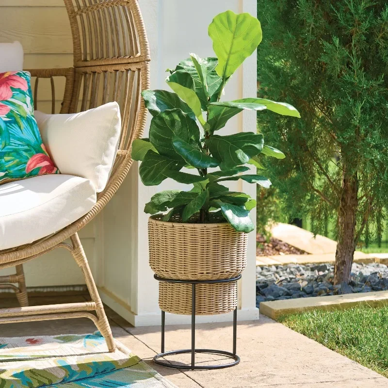 

Home.NEW 12 inch Resin Planter with Metal Stand, Indoor or Outdoor Use