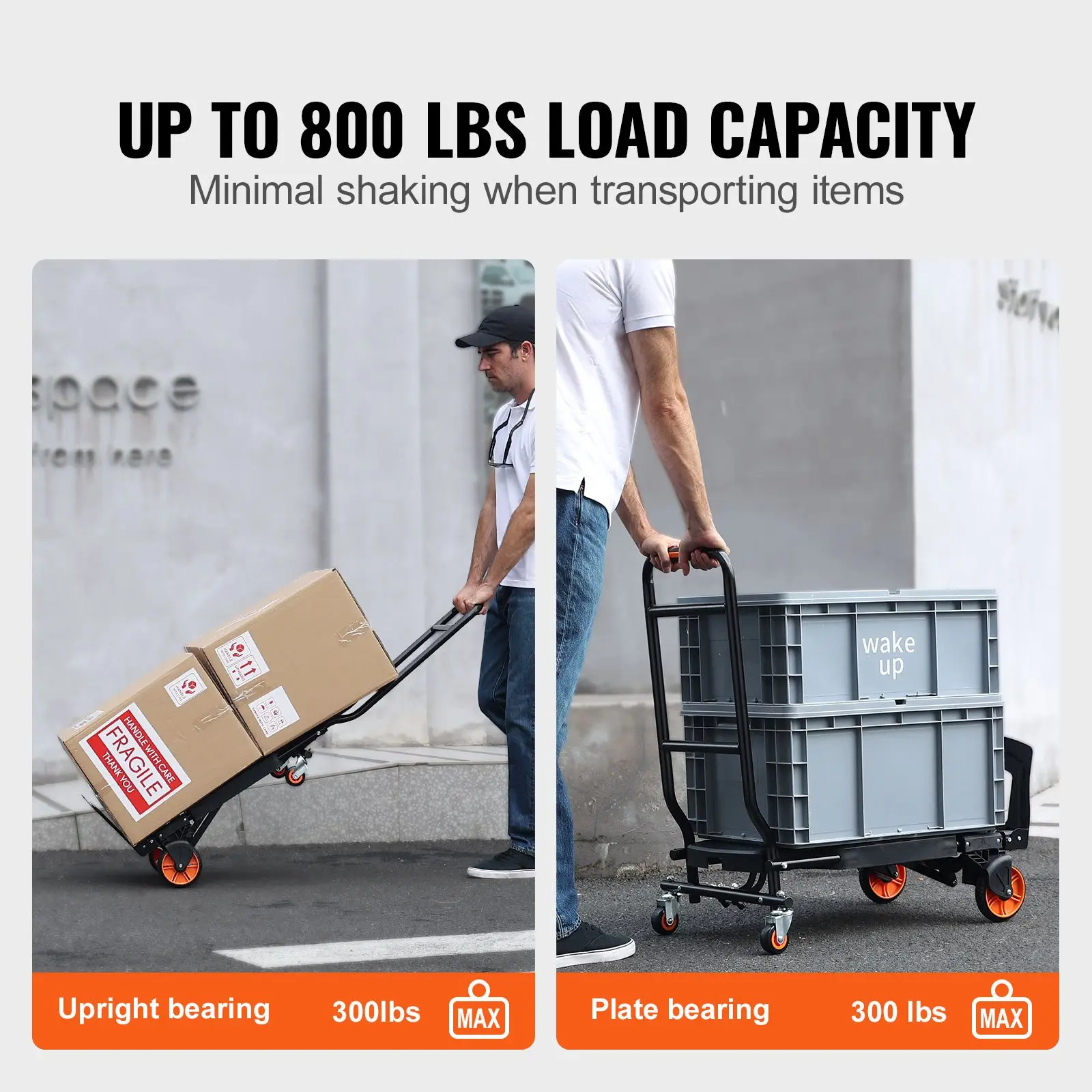 Aluminum Hand Truck, 2 in 1, 300 lbs Load Capacity, Heavy Duty Industrial Convertible Folding and Dolly, Utility Cart Converts
