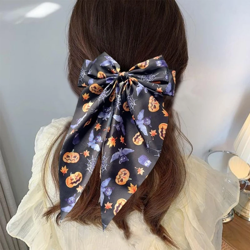 Accesorios para el cabello de Halloween, cinta de tela de araña fantasma, Clip de resorte, Clip de pelo de calabaza, Clip estampado de tela, traje de fiesta, tocado nuevo