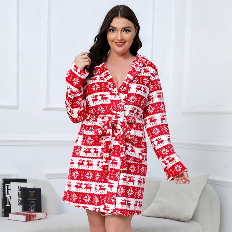 

Winter Flannel Bathrobe Kimono Gown Big Size 5XL Printed Robe Coral Fleece Nightgown Female Warm Homewear Loose Casual Sleepwear