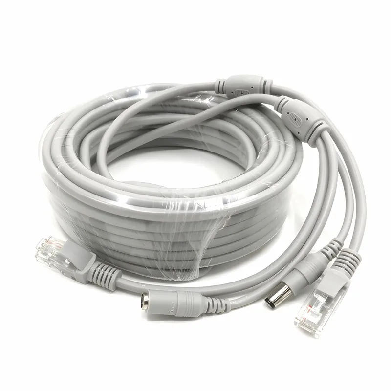 5M/10M/15M/20M/30M Optional 2.1mm/5.5mm Jack RJ45 +DC Power Extension Ethernet CCTV Cable For Surveillance IP Cameras NVR System