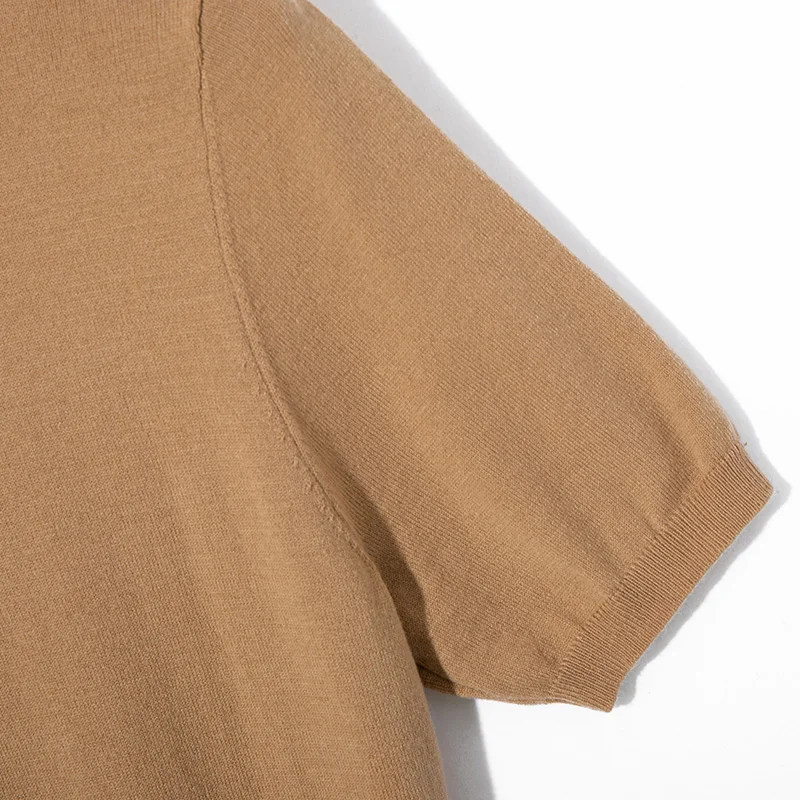 Suéter de lana pura 100% para hombre, Jersey de punto con cuello tipo POLO, camisa informal de manga corta para jóvenes, de alta calidad, primavera