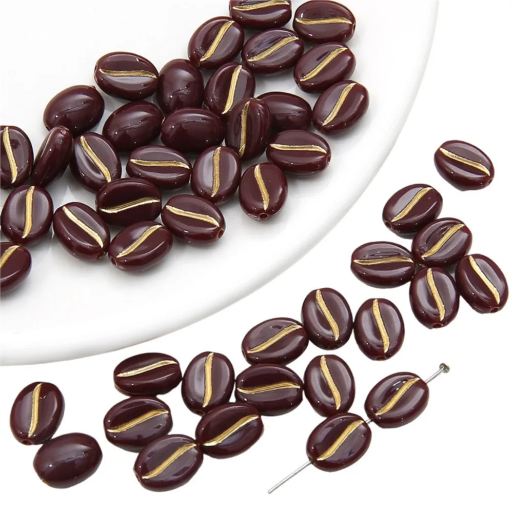 30Pcs/Lot 11x8mm Acrylic Coffee Bean Loose Beads For DIY Necklace Bracelet Earring Jewelry Making Beads Accessories Wholesale