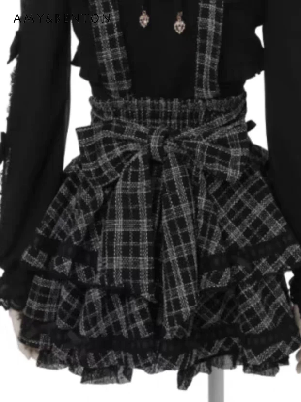 

Liz, новое японское стильное массовое производство, милое милое кружевное лоскутное твидовое платье в стиле Лолиты, кавайное платье принцессы, тонкая мини-юбка