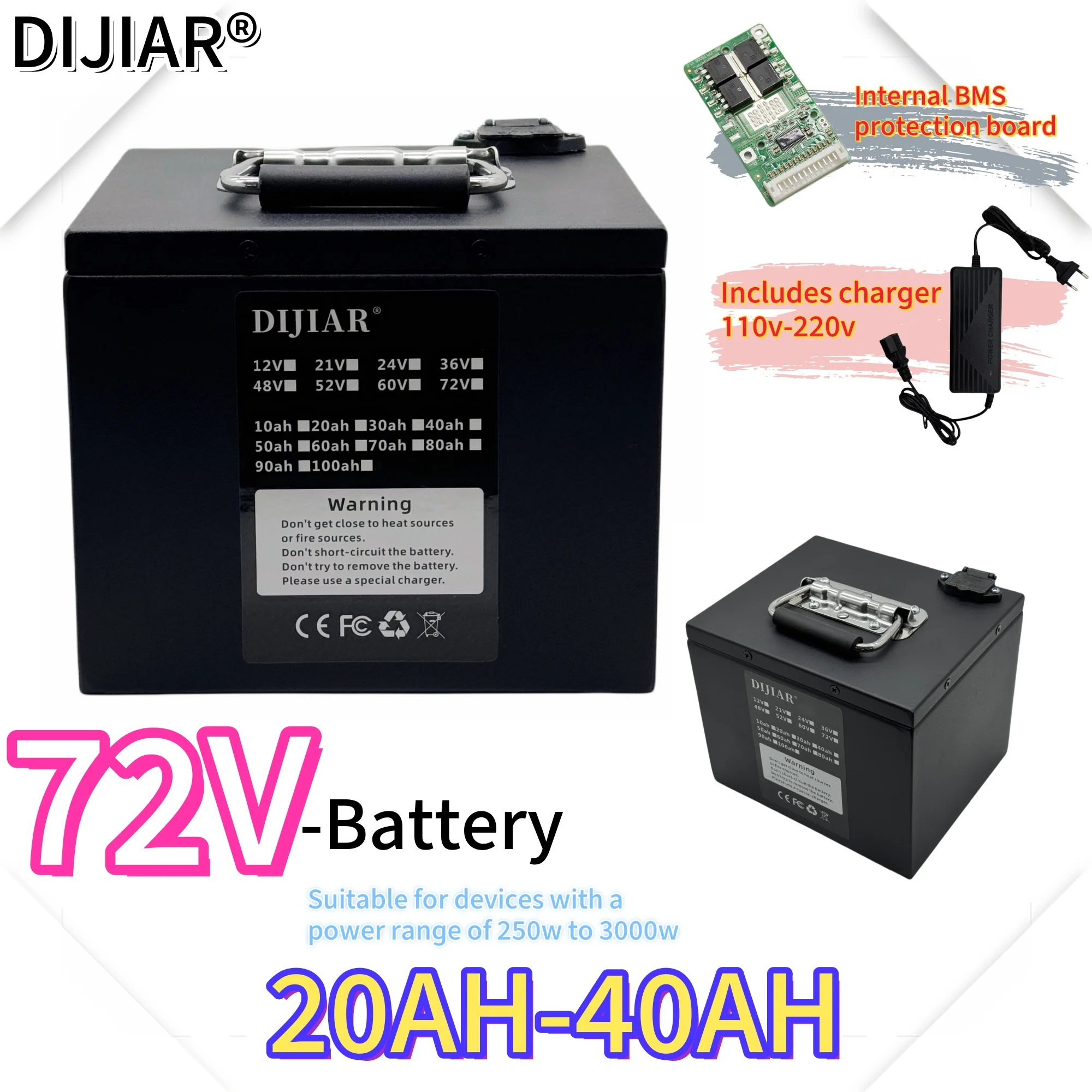 

Air fast transportation，72V40AH，Full capacity，Send within 24 hours，New 18650 lithium battery，Suitable for motors under 3000W