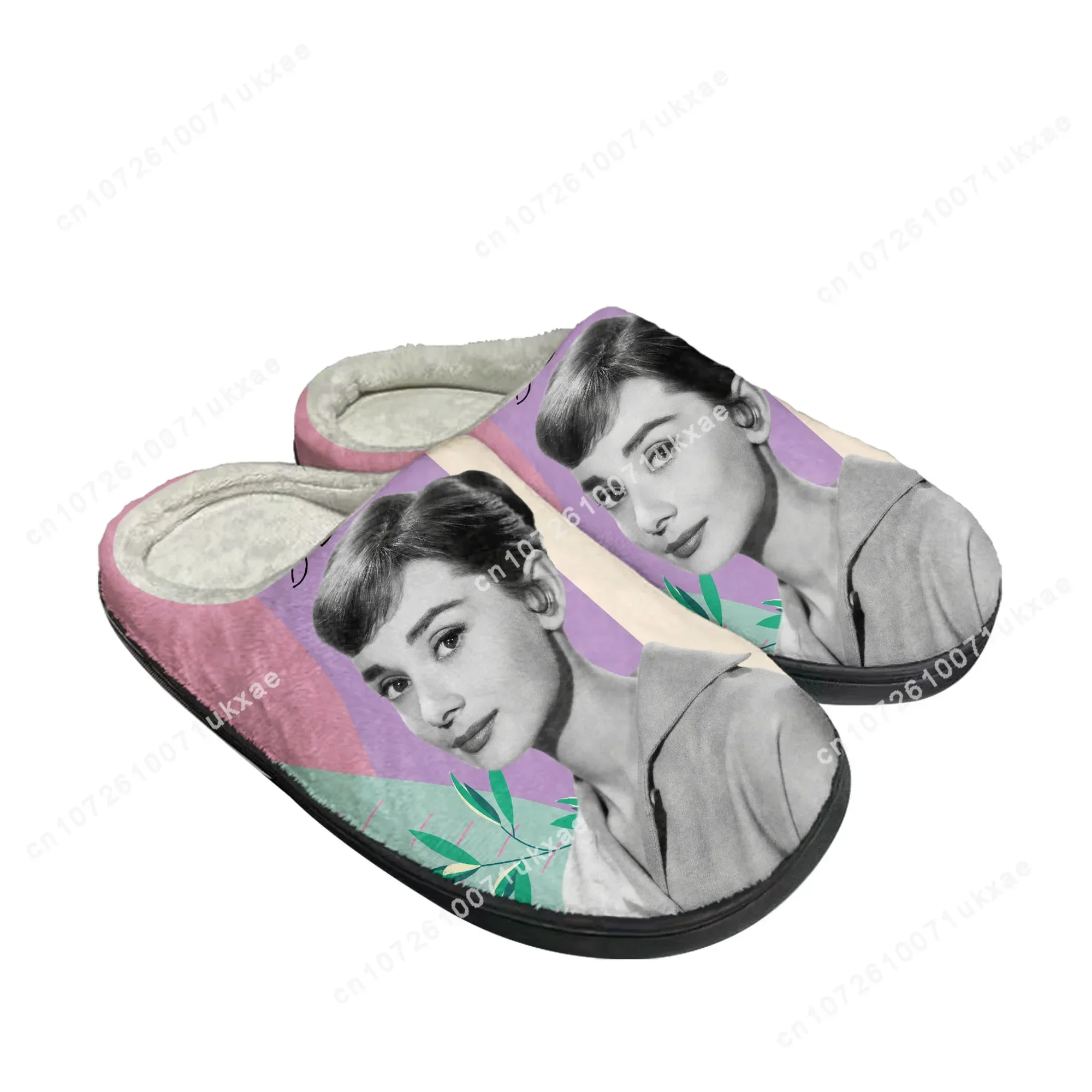 Zapatillas de algodón para el hogar para hombre y mujer, zapatos de felpa informales para mantener el calor, zapatillas térmicas para interiores, calzado personalizado DIY, Audrey Hepburn