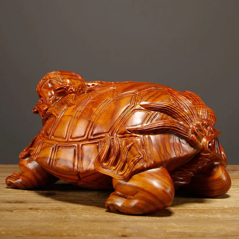 Ebony Wood Carving Dragon Turtle Ornaments Solid Wood Rui Beast Carving Feng Shui Zhaocai Town House Redwood Crafts  Decoration