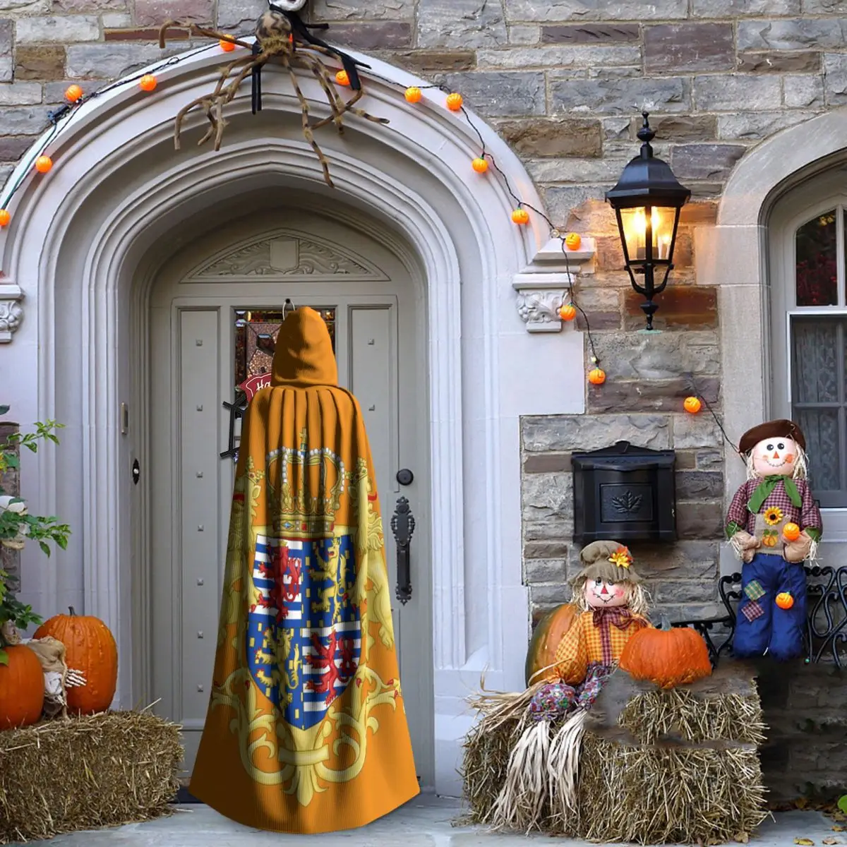 เสื้อคลุมยาวมีฮู้ดลายตราอัศวินยุโรปยุคกลาง ชุดคอสเพลย์แม่มดยุคกลาง เสื้อคลุมฮาโลวีน แวมไพร์ สำหรับผู้ใหญ่ ทุกเพศ