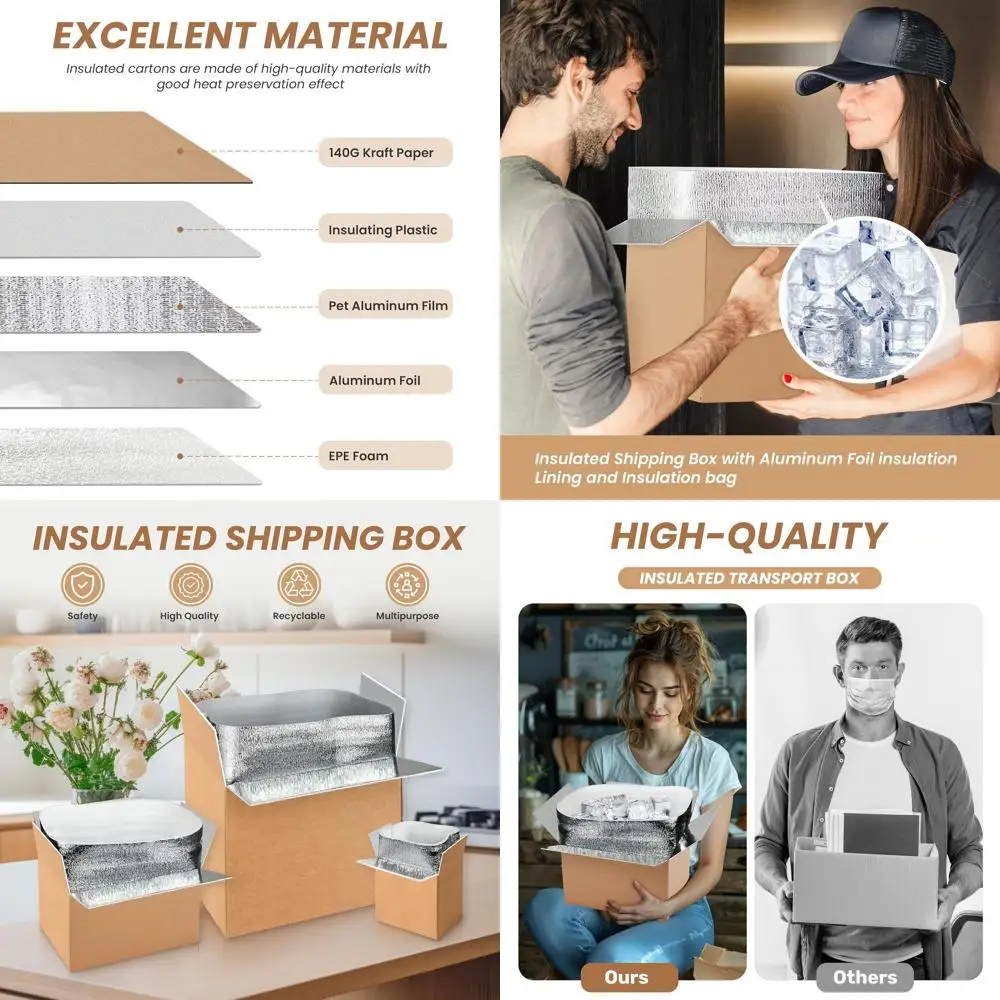 

20-Pack Insulated Shipping Boxes with Oil Liner, Thermal Insulation for Cold or Frozen Items, Reusable Styrofoam Coolers, 12x10x