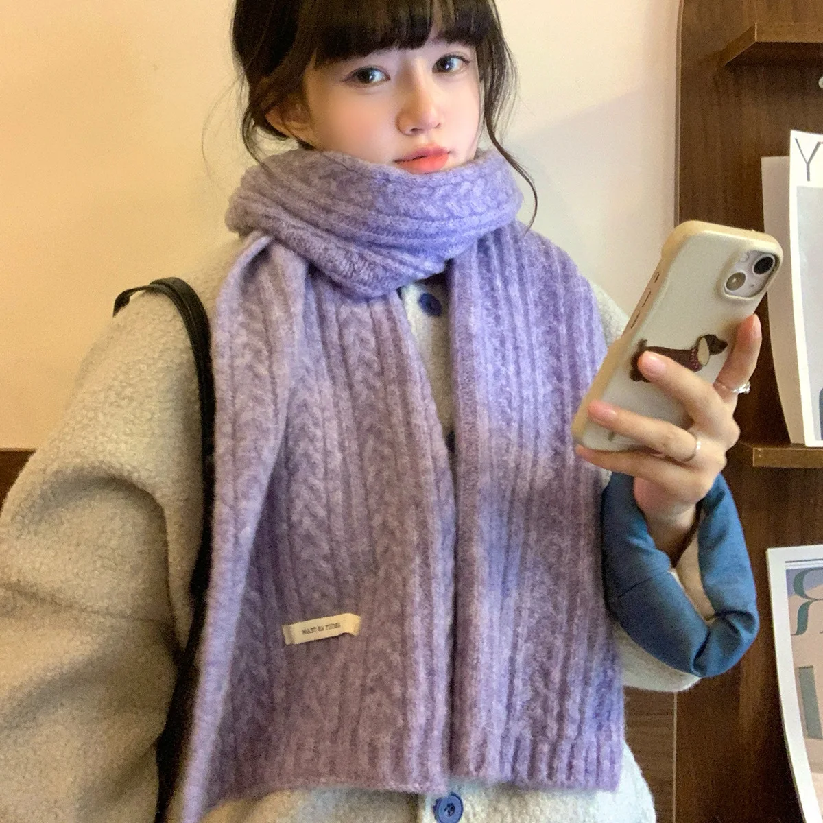 Szalik damski z czystej wełny, jednolity kolor, koreański splot skręcany, nowy, wysokiej jakości szalik wełniany na jesień i zimę, zapewniający ciepło.