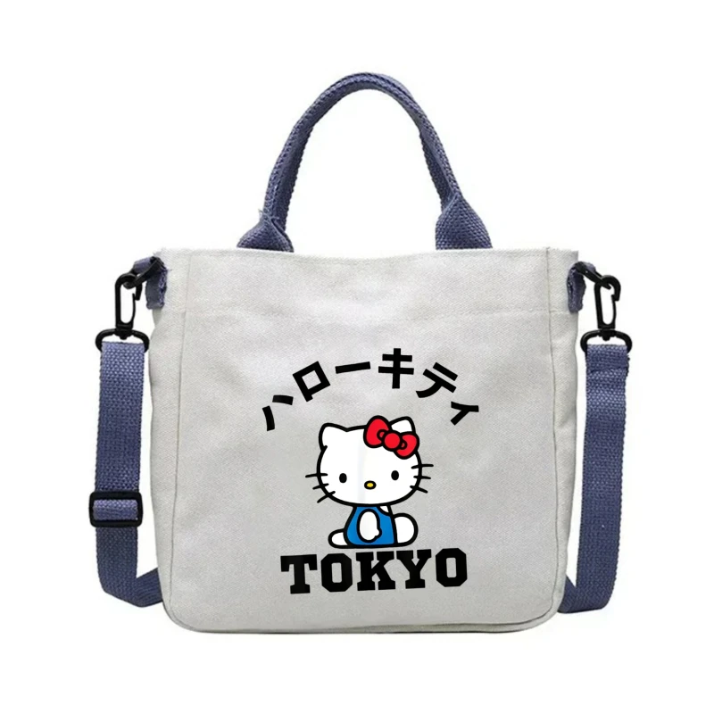 

Sanlio Canvas Women's Tote Bag Large Capacity Kawaii Hello Kitty Print Shoulder Bag For Girls Buckle Shopping Bag