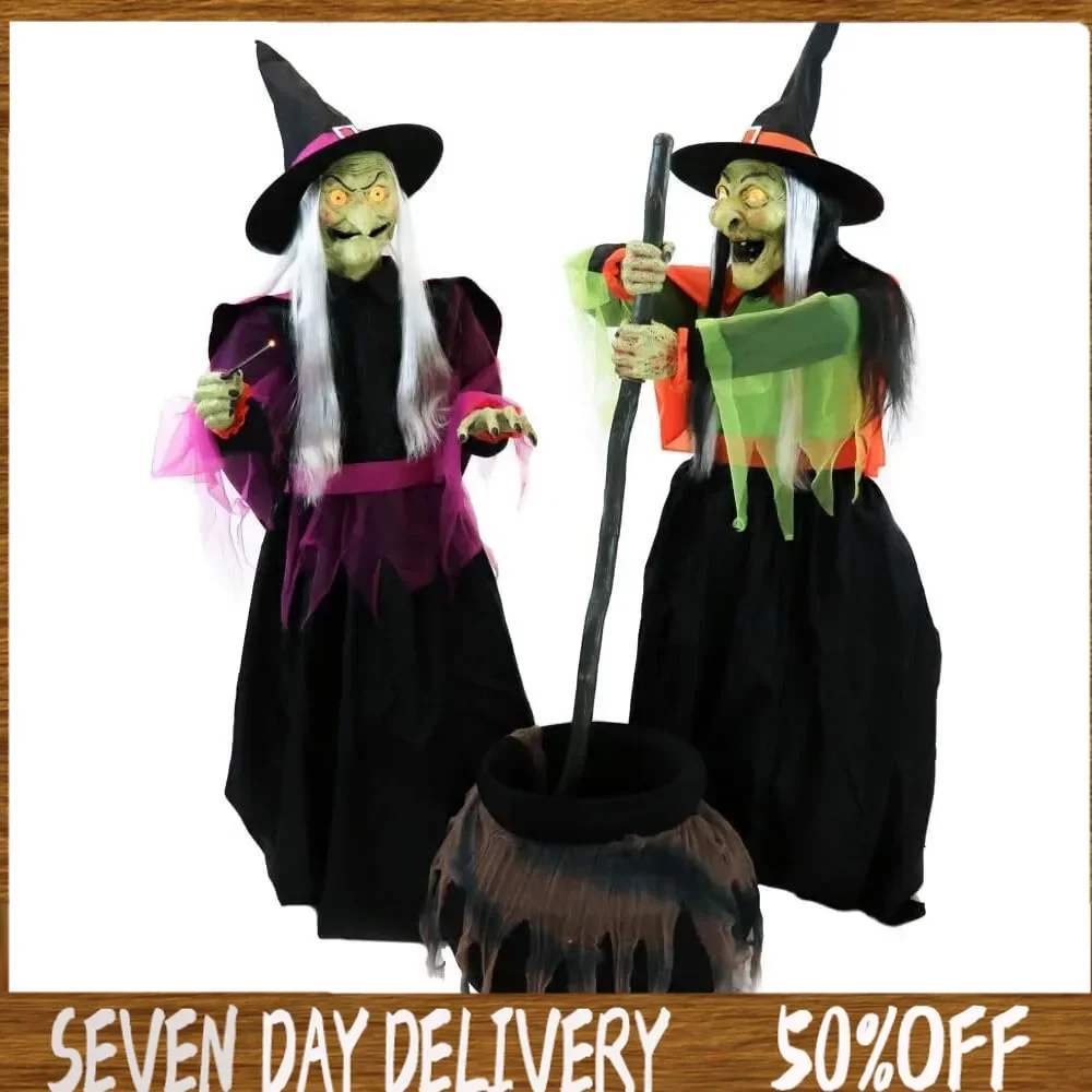 Halloween Outdoor Motion-Activated Wicked Cauldron Witches Plug-in Talking Animatronic  Creepy Halloween Props for Haunted House