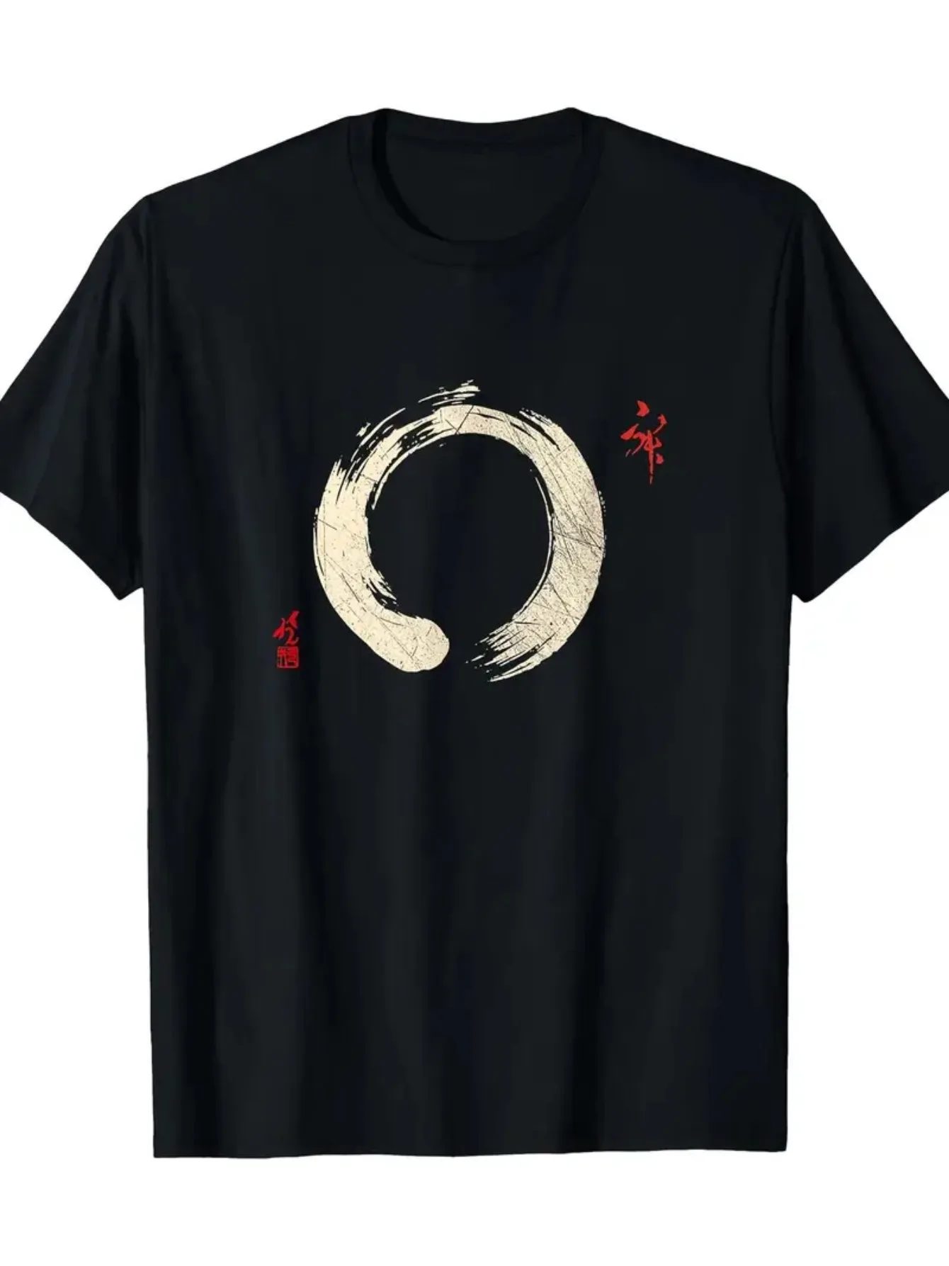 Sommer-T-Shirt für Herren aus 100 % Baumwolle, weicher, bequemer Stoff, japanisches Zen-Enso-Kreis-Gagulamao-Muster, geeignet für den täglichen Freizeitgebrauch