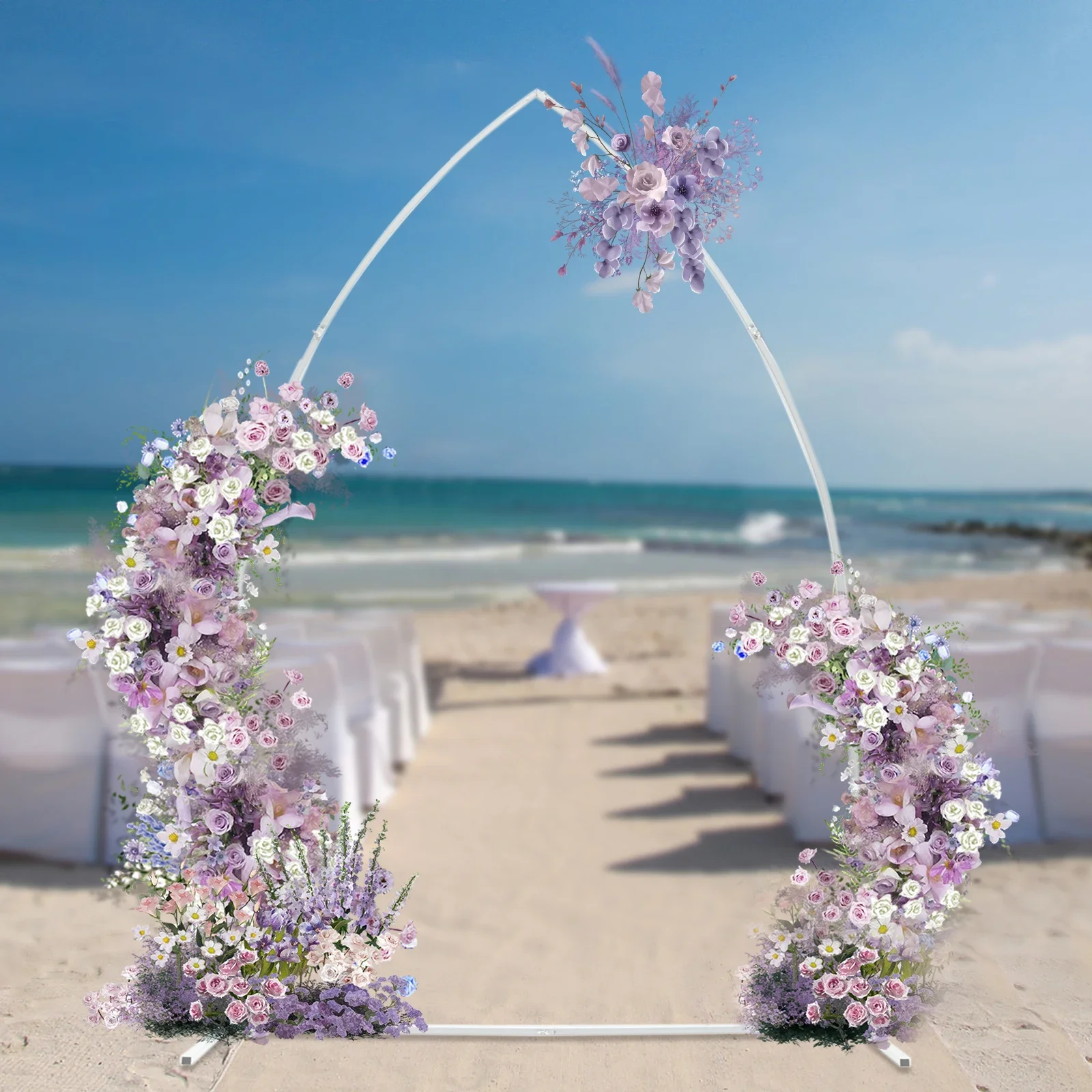 

7.35FT White Iron Wedding Arch Backdrop Stand Angle-Top Floor-Standing Ceremony Frame with Rust-Proof Baking Finish 5kg Load