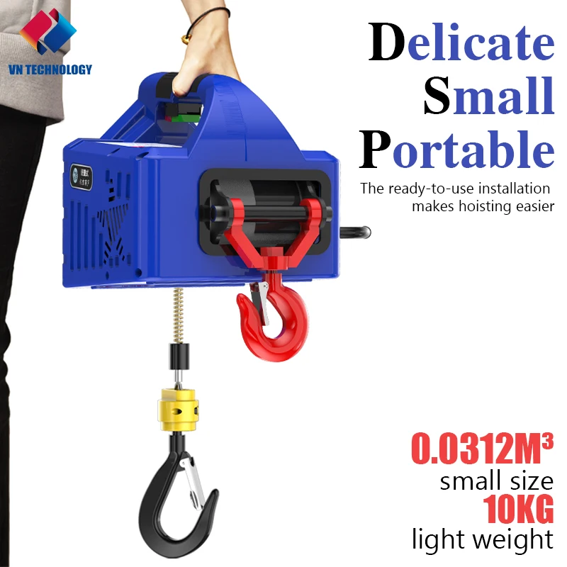 Electric Hoist Lift Portable Crane, Upgrade Electric Winch with Remote Control, Steel Wire Rope Lifting Hoist, 100-500kg, 220V