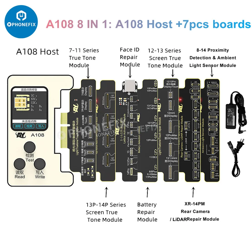 AY A108 Face ID True Tone Battery Programer For iPhone X - 14ProMax Dot Matrix Face ID Repair Cable Dot Projector Read Write