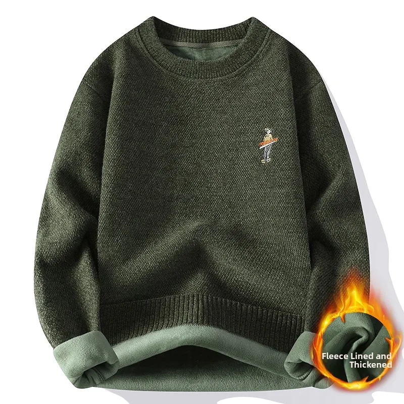 

Утепленный цельный вязаный свитер для мужчин, осенне-зимний, теплый, с круглым вырезом, модный, в стиле ретро, из полиэфирного волокна, с длинными рукавами