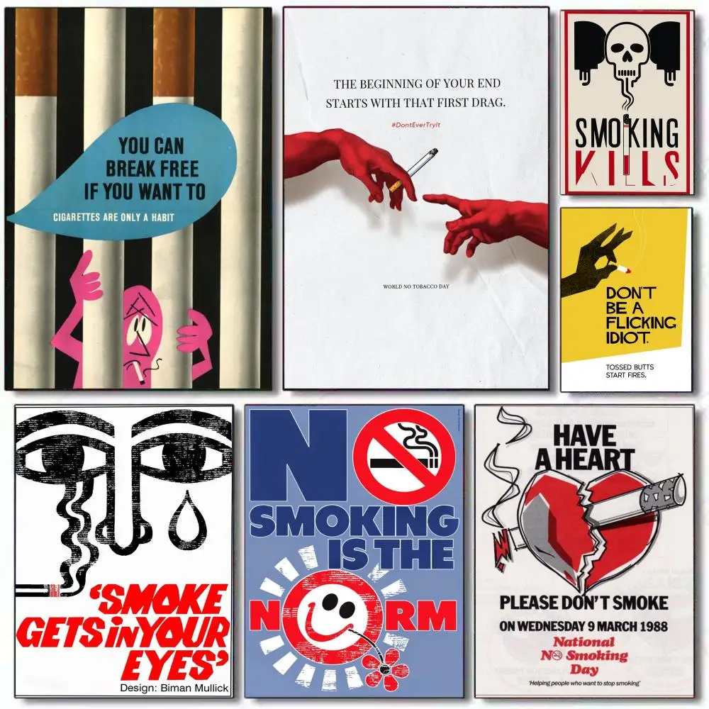 Warning Logo Ban No Smoking Painting Calligraphy Modern Aesthetic Canvas Wall Art Decor Print for Living Room Gallery Decor