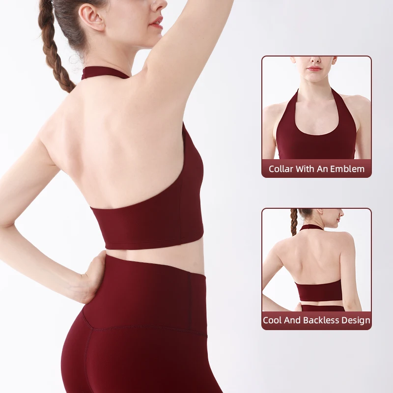 Sexy Women Sports Top High Elasticity Hanging Neck Shockproof Sports Vest Breathable Fitness Running Cycling Outdoor Crop Top