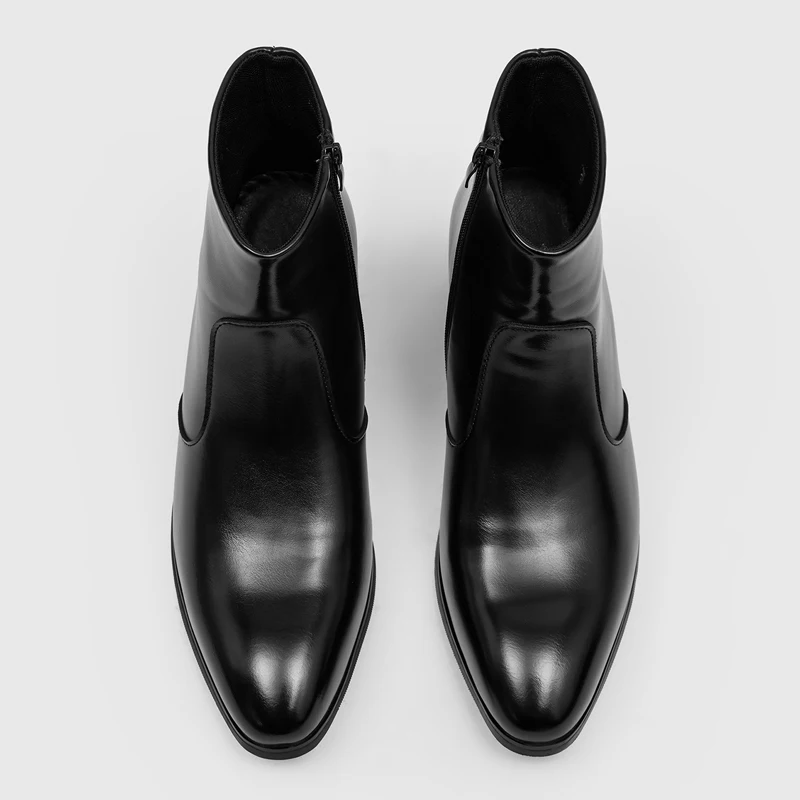 Black Pointed Side Zipper Men Chelsea Short Boots Simple British Style Height Increasing Non Slip Comfortable Daily Commuting