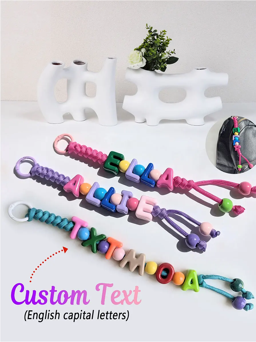 1PC Personalized Name Beaded Keychain, Braided Rope Gift, Fun and Unique Bag Accessories, Bag Labels, Party Gifts