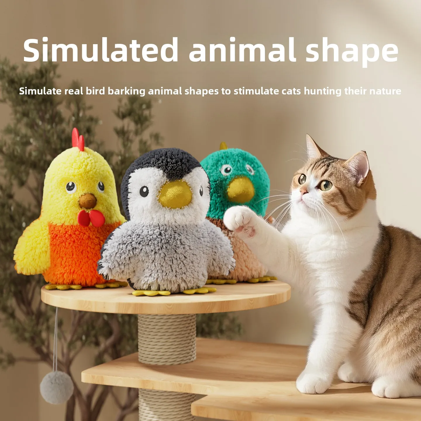 

Cat tower tree Cute Cartoon Electric Penguin Plush Cat Toy Owl Doll Self Playing Sound Cat Toy for Kittens