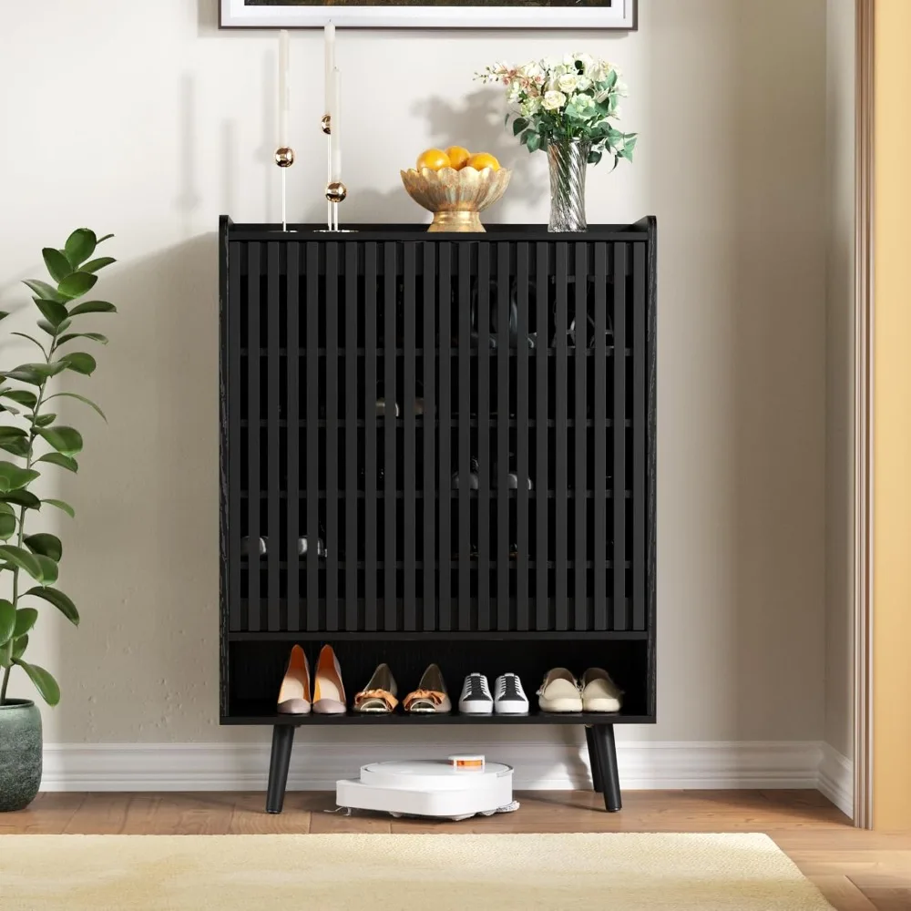 Large Shoe Cabinet with Doors, 6-Tier Entryway Shoe Storage Cabinet with Adjustable Shelves, Freestanding Shoes Rack .