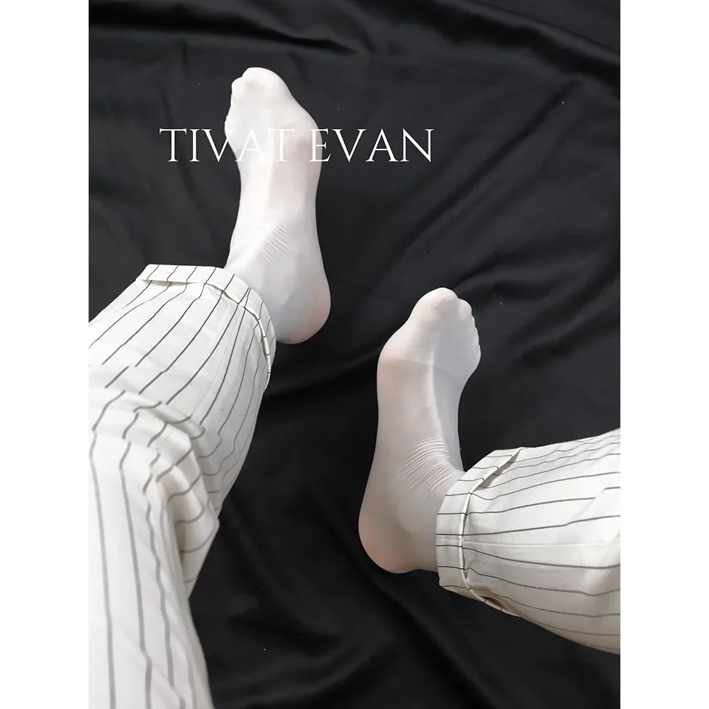 White Dress Socks for Men Nylon Solid Color Oily Glossy Formal Business Tube Socks Man Elastic Erotic Sexy Sheer Calf Stockings