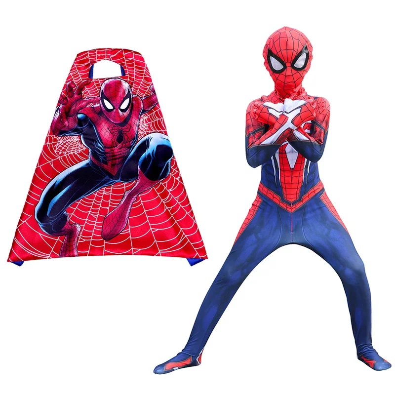 Marvel's Spider Man Kids Boys Cosplay Costumes Game Character Role Play Spandex Suit with Cape Children Birthday Christmas G^0*l