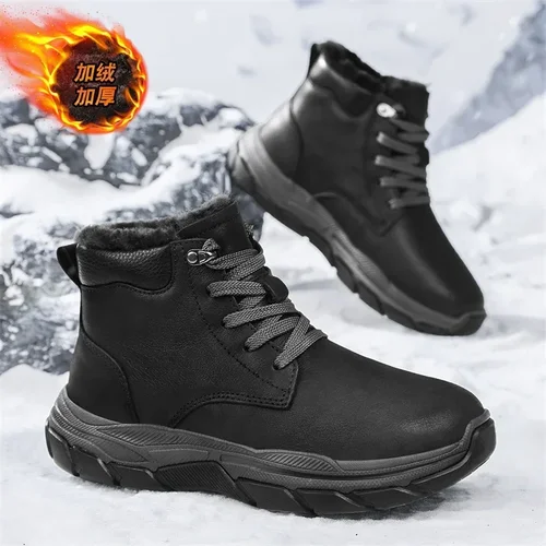남성용 방수 스노우 부츠, 매우 따뜻한 플러시 스니커즈, 야외 미끄럼 방지 커플 하이킹 부츠, 겨울 작업 신발 