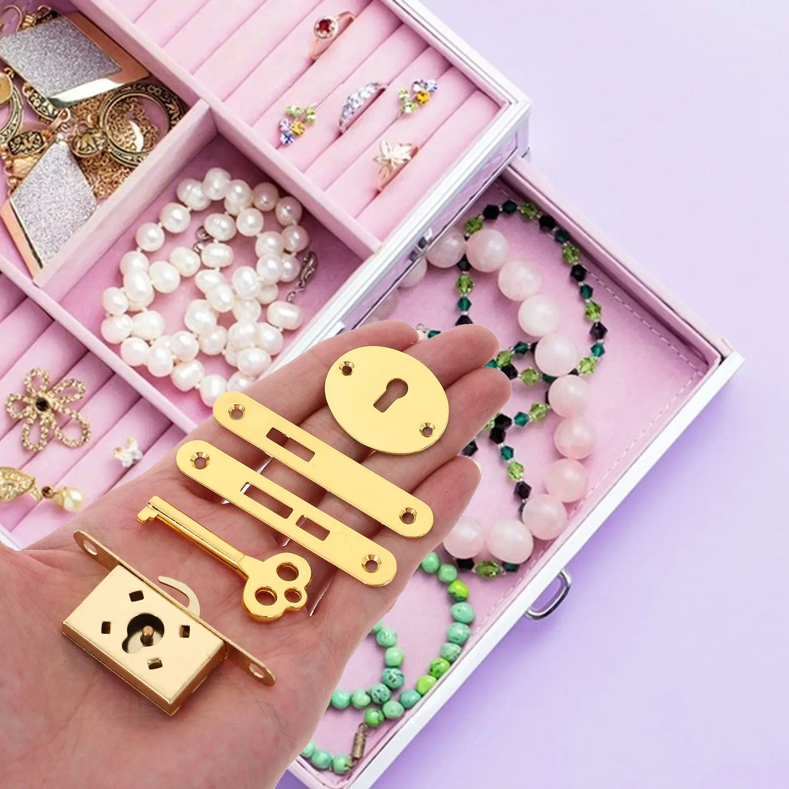 1Set Hidden Jewelry Box Latch Lock Zinc Alloy Invisible Drawer Cabinet Lock Gold Tone Elegant Minimalist Design for Present
