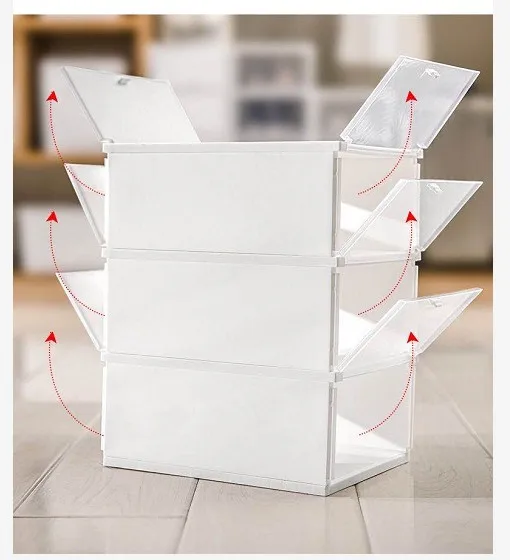 

4 Pack Stackable Shoe Storage Boxs,Foldable Clear Sneaker Display Box Foldable Shoe Box pp Material,Stackable Storage Bins White