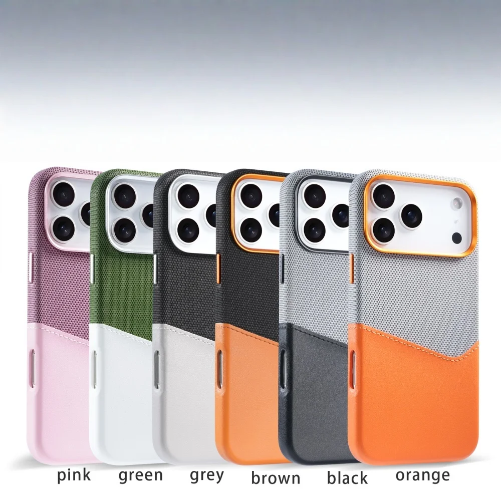 Stoff-Stoff-PU-Leder-Handyhülle für iPhone 17 Pro Max 17 Air 17, Kontrastfarbe, Karteneinführung, magnetische Magsafe-Kartentaschenhülle