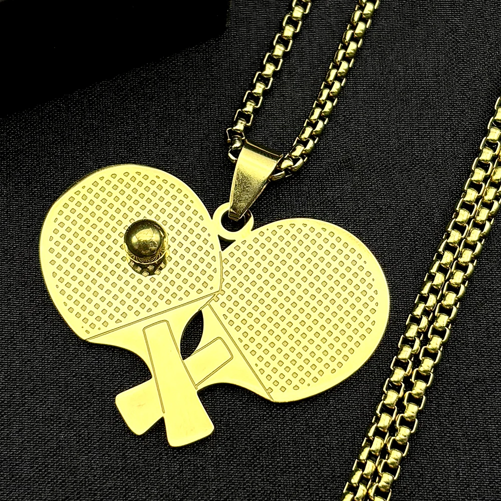 Tischtennis Schläger Ball Kette Frauen Männer Edelstahl Gold Farbe Männlichen Ping-Pong Sport Stil Mode Hiphop Halskette Schmuck – Detail 6