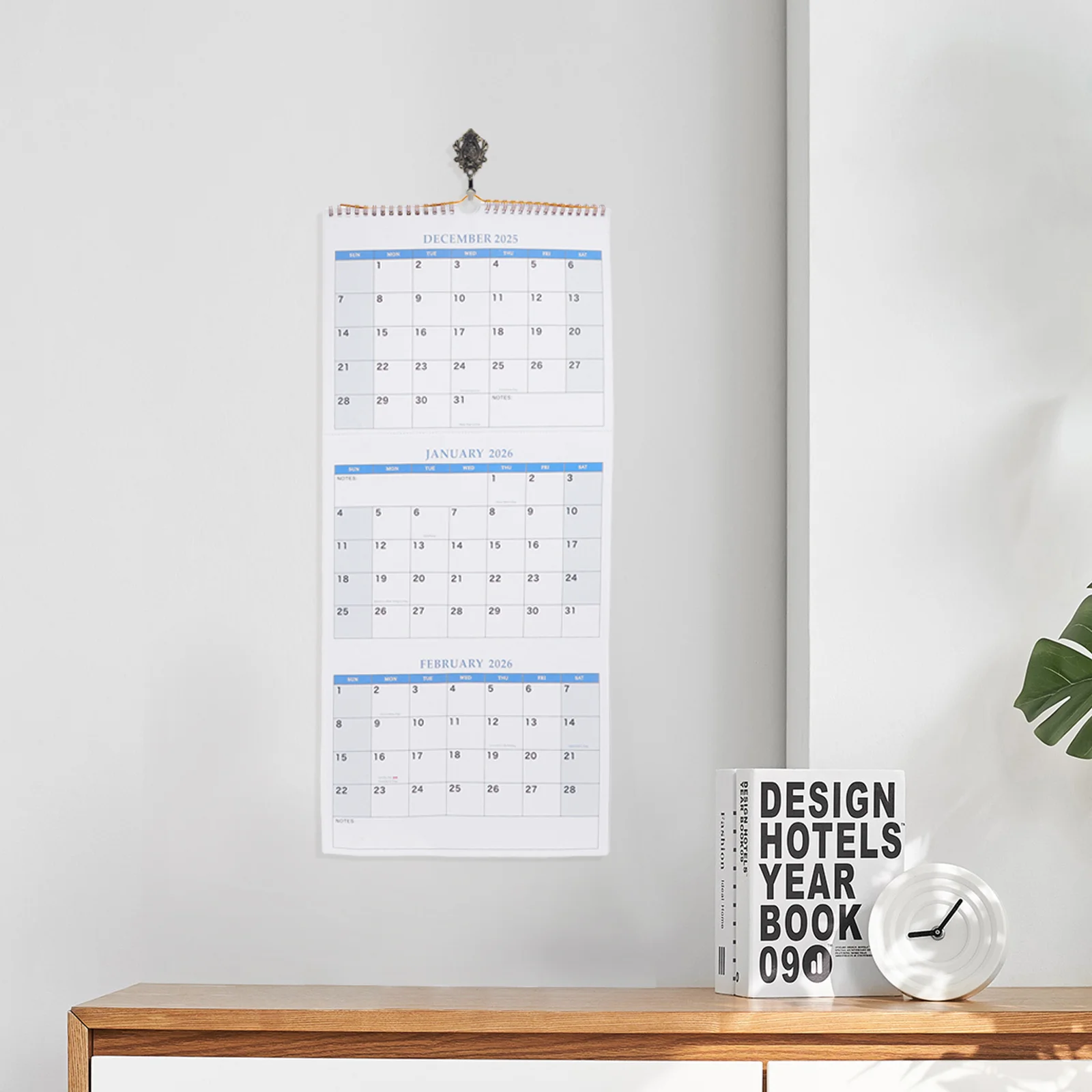 تقويم حائط لمدة 3 أشهر 2025-2027 مخطط معلق عمودي تصميم مطوي كتل يومية واسعة سلك مزدوج ربط للمنزل والمكتب