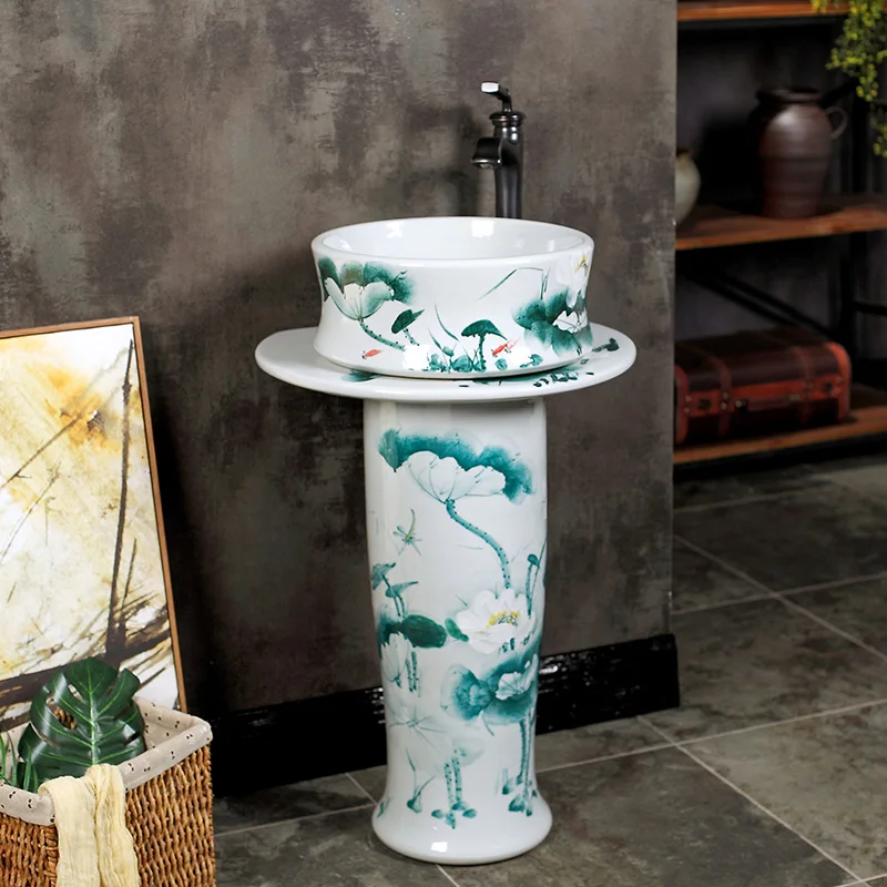 

Art Pillar Basin Ceramic Pillar Washbasin Bathroom Ground-type Washbasin Balcony Integrated Washbasin pedestal basin