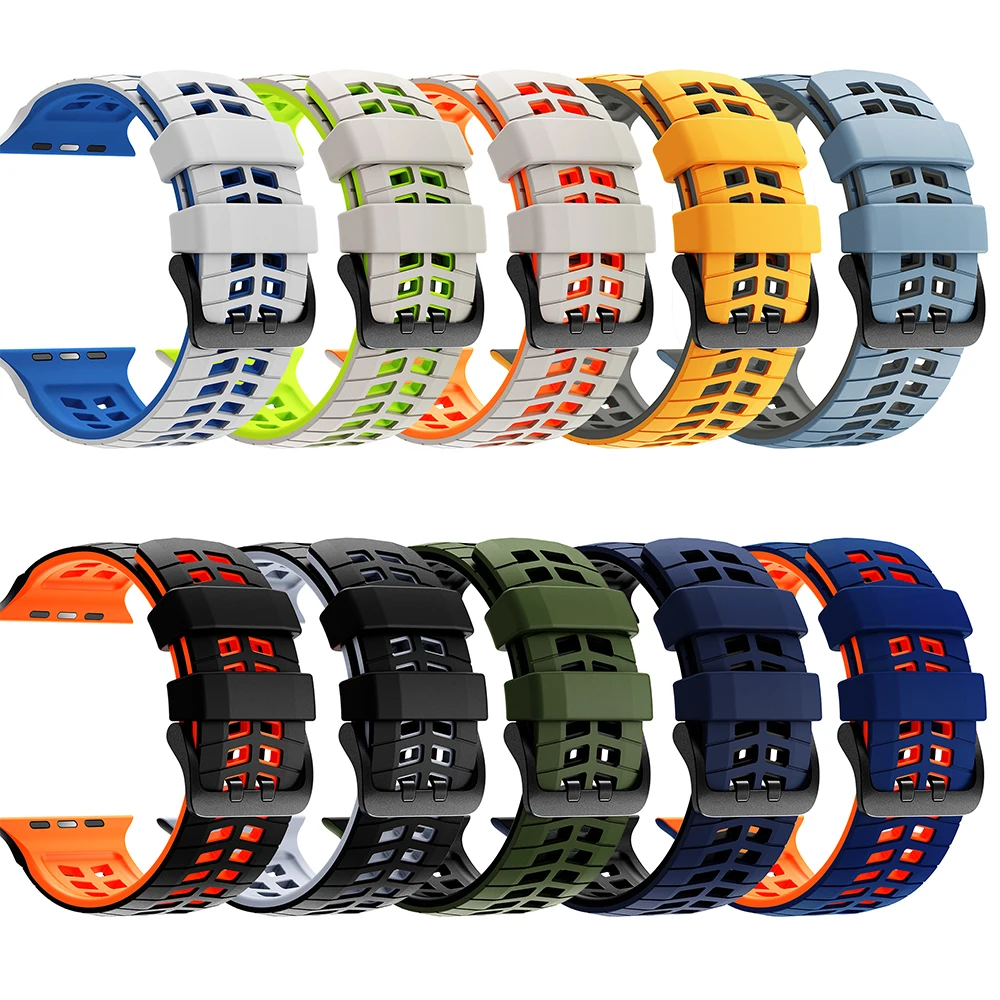 Two-tone Silicone Strap For Apple Watch Ultra 2 3 49mm Wristband For iWatch SE 5 6 7 8 9 10 11 44mm 45mm 46mm Band Bracelet image 6