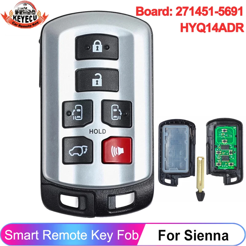 

KEYECU HYQ14ADR 6 Buttons Car Key Fob For Toyota Sienna 2011-2020 Keyless Go Smart Remote 89904-08010 314.3MHz ID74 Chip