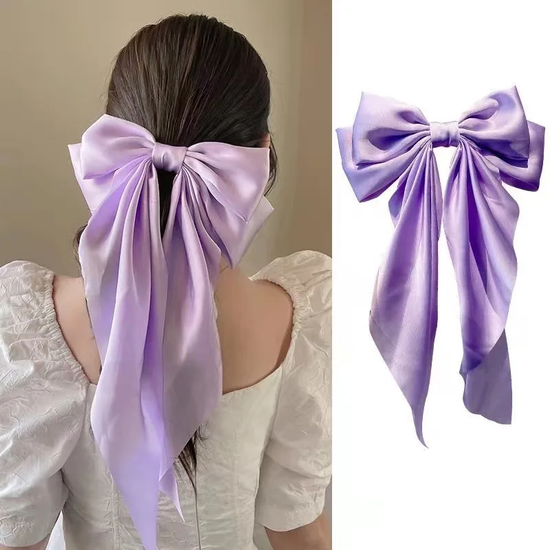 

Double Layers Large Bowknot Hairpin Women Girls Satin Ribbon Barrettes Bow Back Head Spring Clip Headwear Elegant Accessories